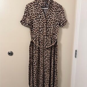 H&M Animal Print Midi Dress - Black and Brown